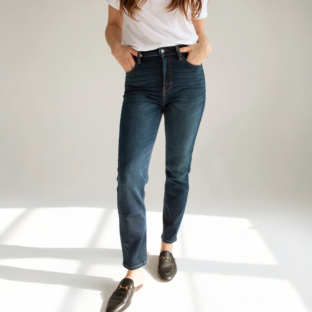 Carly Jean Los Angeles Dark Blue Straight Leg Jeans